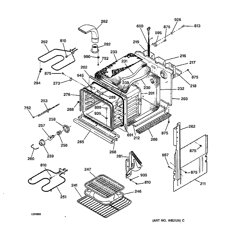 BODY PARTS Diagram and Parts List for JKS05BA1BB  General Electric Wall Oven