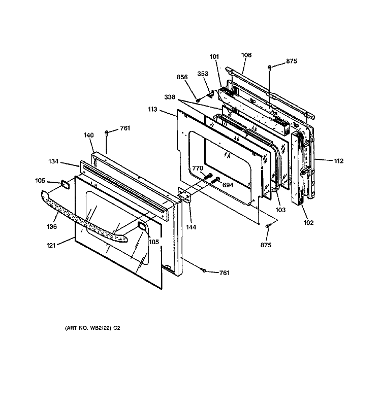 OVEN DOOR Diagram and Parts List for JKS05BA1BB  General Electric Wall Oven