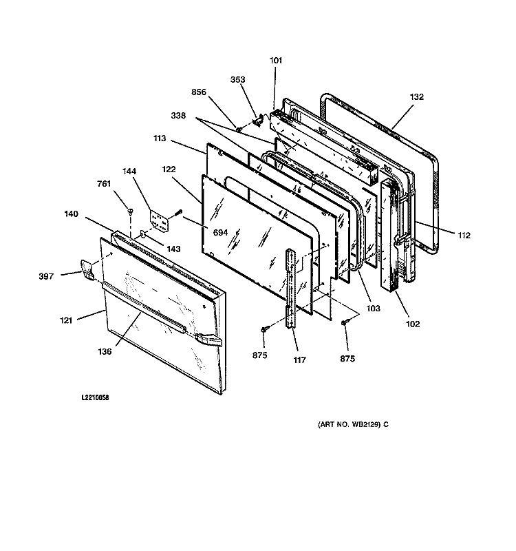 OVEN DOOR Diagram and Parts List for JMS08BA1AD  General Electric Range