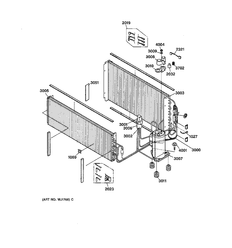 Section Diagram and Parts List for AZ32H07E4CM1  General Electric Air Conditioner