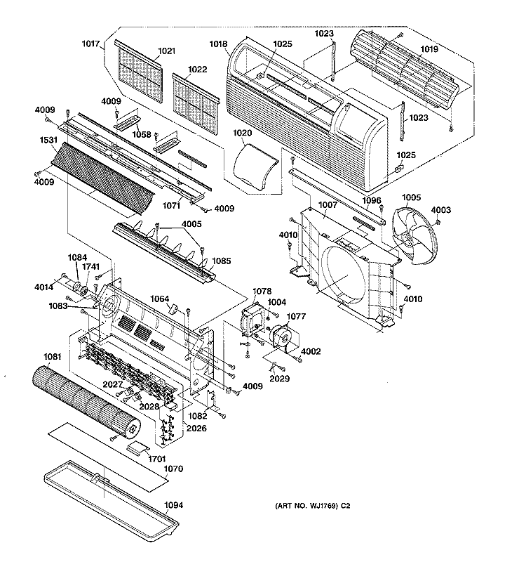 Section Diagram and Parts List for AZ52H12EABM1  General Electric Air Conditioner