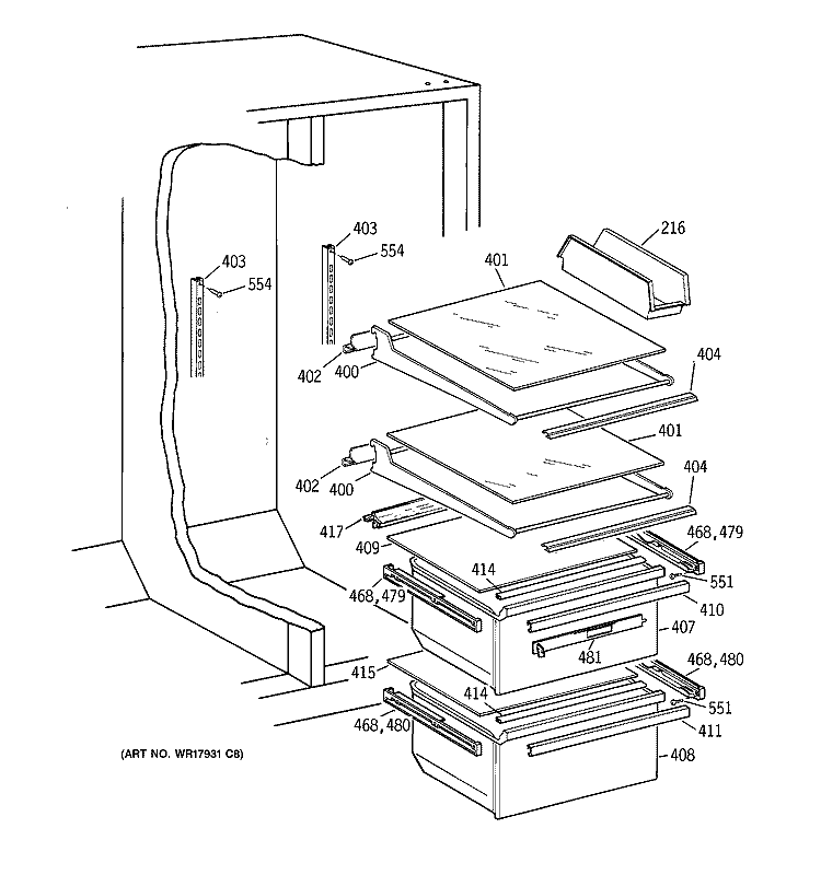 FRESH FOOD SHELVES Diagram and Parts List for CSX22GRBCAA  Hotpoint Refrigerator