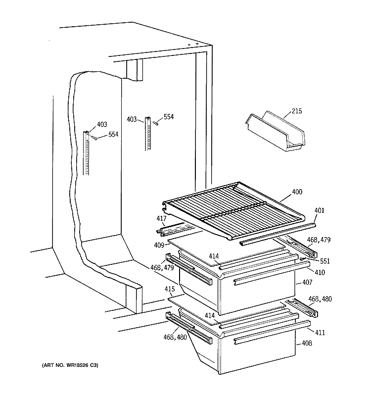 FRESH FOOD SHELVES Diagram and Parts List for CSX22BCBCWH  Hotpoint Refrigerator
