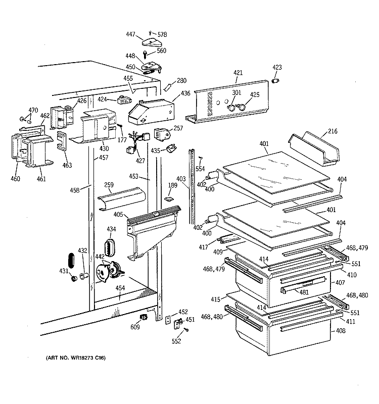 FRESH FOOD SECTION Diagram and Parts List for CSK22GABCAD  Hotpoint Refrigerator