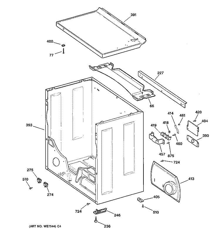 CABINET & TOP Diagram and Parts List for NLLR113EV0WW  Hotpoint Dryer
