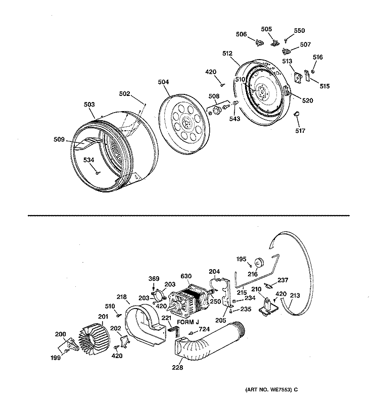DRUM, HEATER ASM., BLOWER & DRIVE ASSEMBLY Diagram and Parts List for NLLR113EV0WW  Hotpoint Dryer