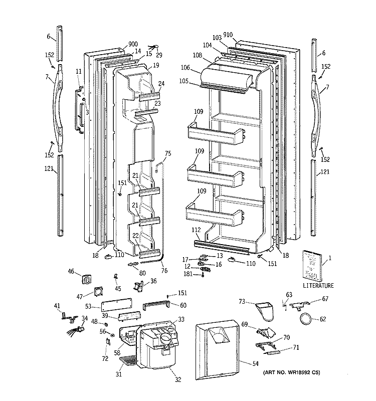 DOORS Diagram and Parts List for MSK22GRBCAD  General Electric Refrigerator