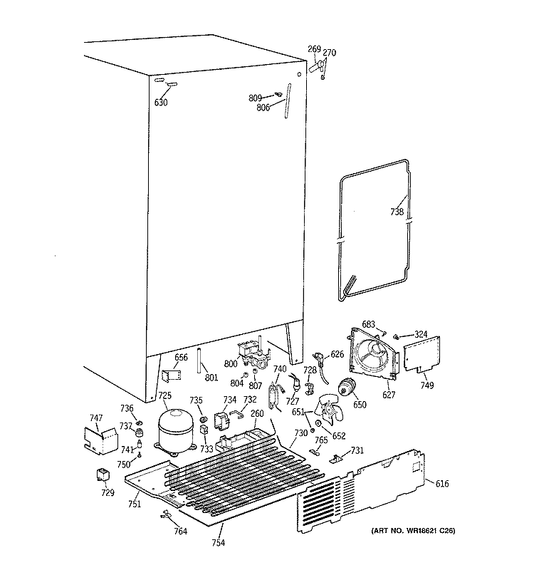 UNIT PARTS Diagram and Parts List for MSK22GRBCAD  General Electric Refrigerator