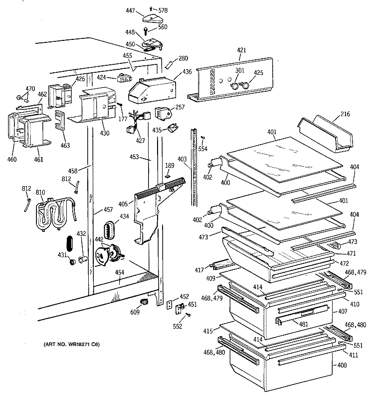 FRESH FOOD SECTION Diagram and Parts List for TFZ22JRBCWW  General Electric Refrigerator