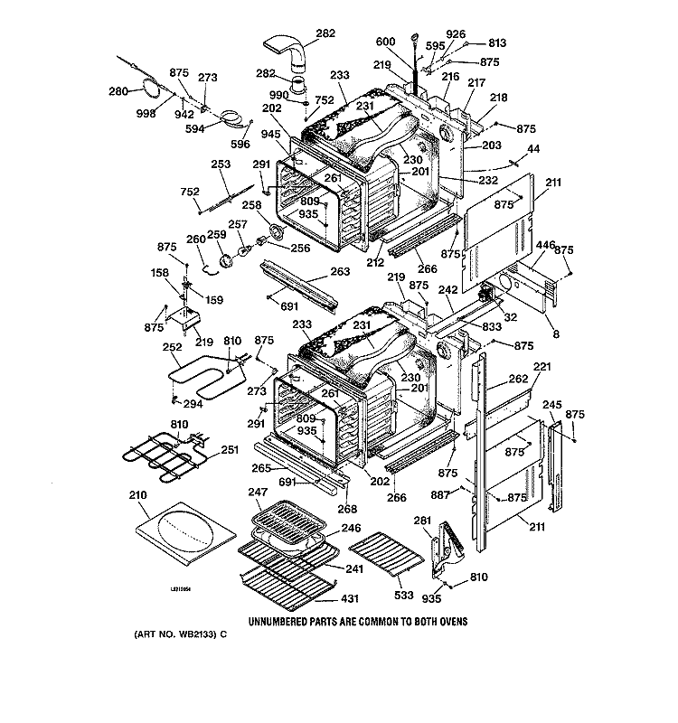 BODY PARTS Diagram and Parts List for JK950BA1BB  General Electric Wall Oven