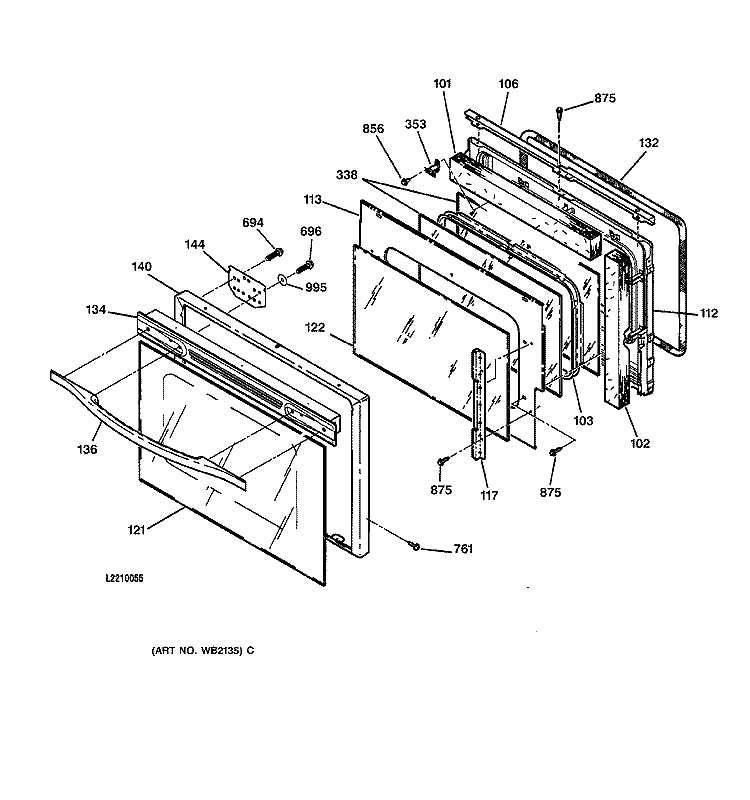 DOOR Diagram and Parts List for JK950BA1BB  General Electric Wall Oven