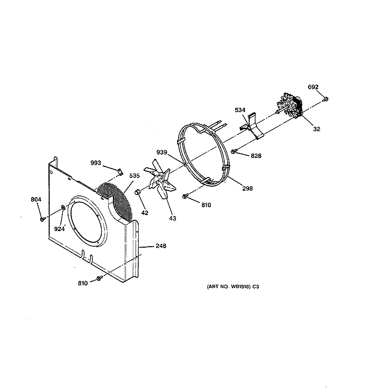 FAN ASSEMBLY Diagram and Parts List for JK950BA1BB  General Electric Wall Oven