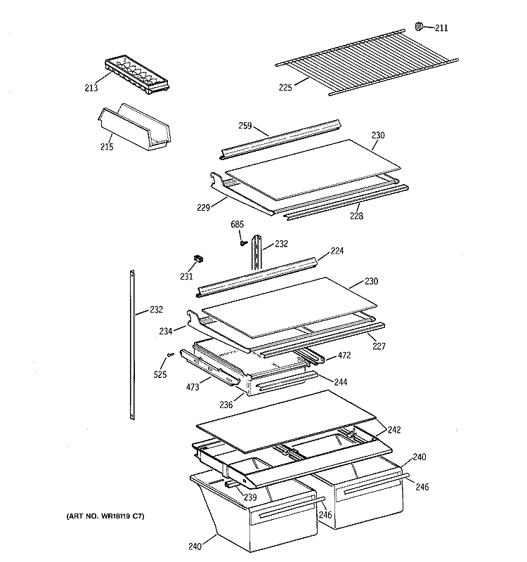 SHELF PARTS Diagram and Parts List for TBX18GABRRWW  General Electric Refrigerator