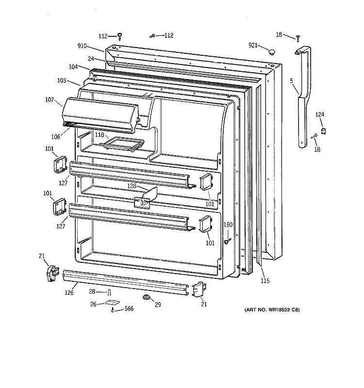 FRESH FOOD DOOR Diagram and Parts List for TBX21AABRRAA  General Electric Refrigerator