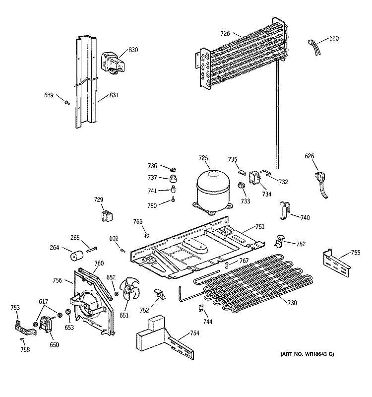 UNIT PARTS Diagram and Parts List for TBX21AABRRAA  General Electric Refrigerator