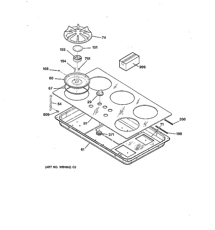 COOKTOP Diagram and Parts List for JGP636WEV7WW  General Electric Cooktop
