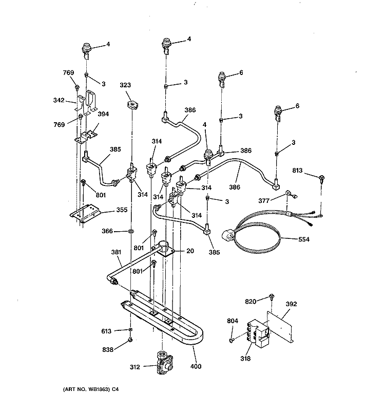 BURNER PARTS Diagram and Parts List for JGP636WEV7WW  General Electric Cooktop