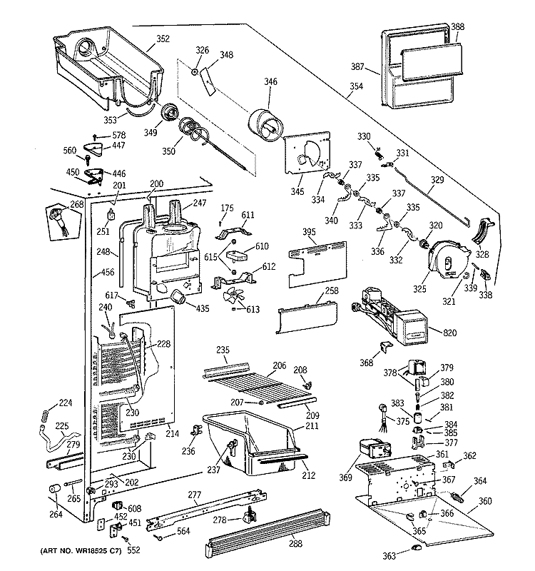 FREEZER SECTION Diagram and Parts List for TFX25ARBCWW  General Electric Refrigerator