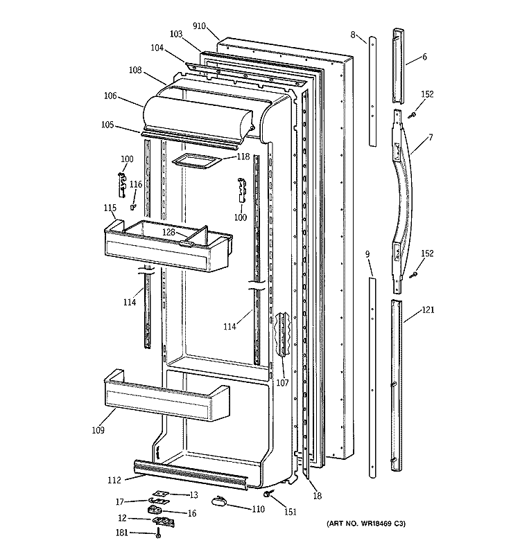 FRESH FOOD DOOR Diagram and Parts List for TFX25CRBCWW  General Electric Refrigerator