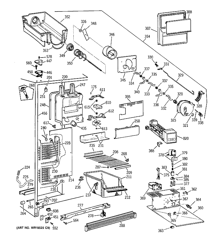 FREEZER SECTION Diagram and Parts List for TFX25CRBCWW  General Electric Refrigerator