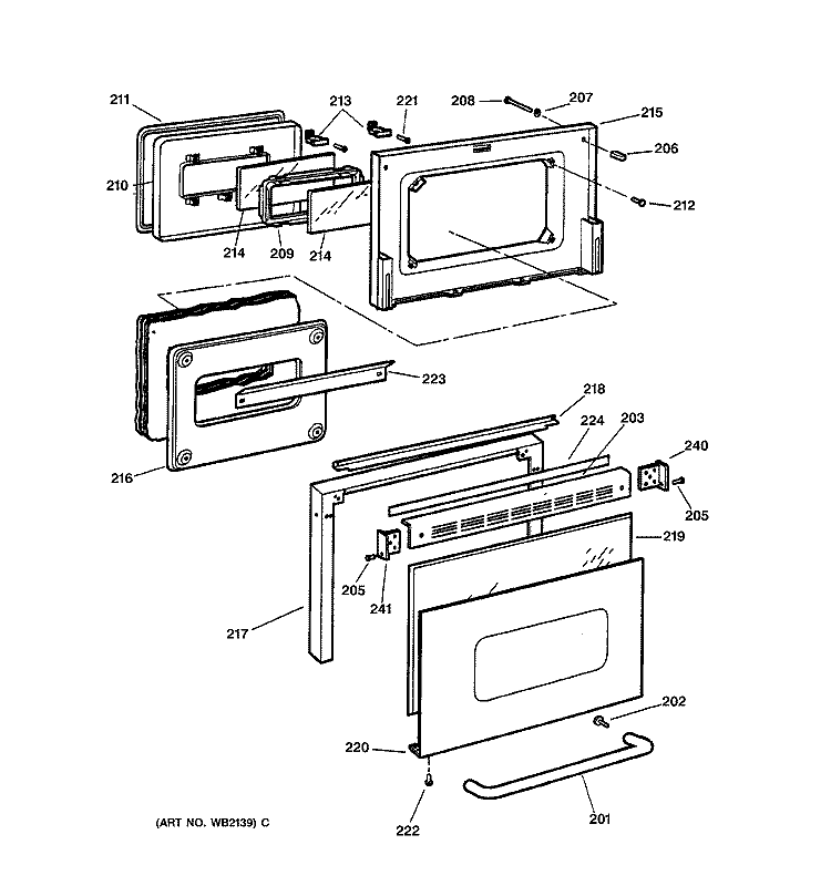 DOOR Diagram and Parts List for JB970SB1SS  General Electric Range