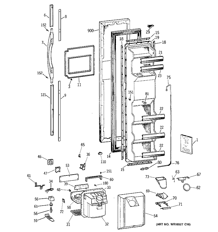 FREEZER DOOR Diagram and Parts List for TFK25PRBCWW  General Electric Refrigerator