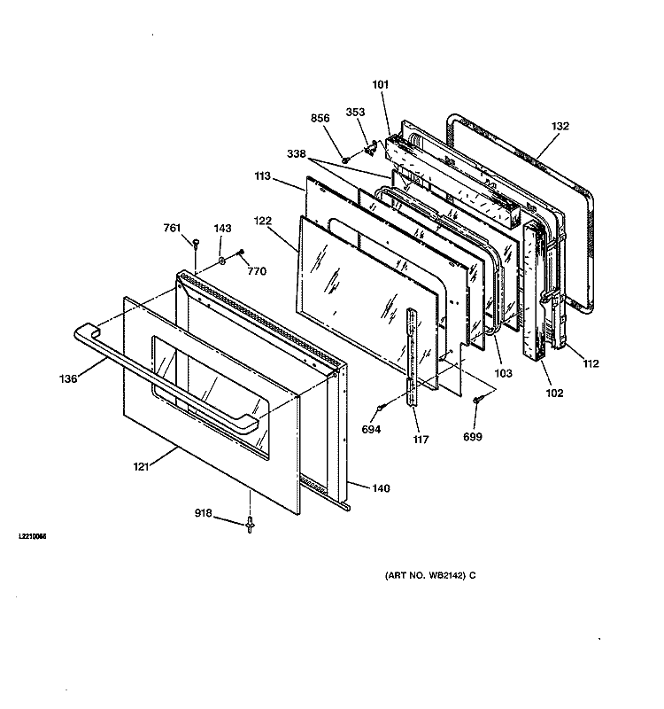 DOOR Diagram and Parts List for ZEK737BA1BB  General Electric Wall Oven