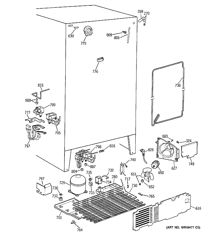 UNIT PARTS Diagram and Parts List for TFX25VPBCWW  General Electric Refrigerator