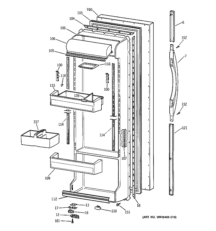 FRESH FOOD DOOR Diagram and Parts List for TFX25VRBCWW  General Electric Refrigerator