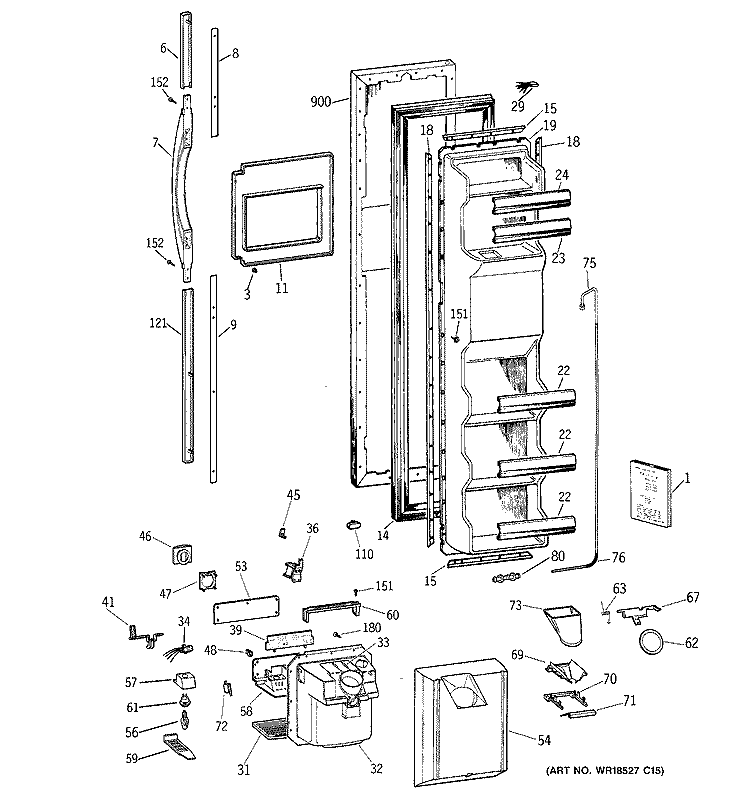 FREEZER DOOR Diagram and Parts List for TFZ22PRBBBB  General Electric Refrigerator