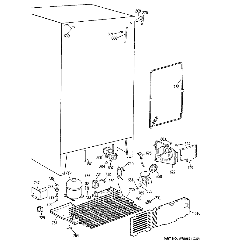 UNIT PARTS Diagram and Parts List for TFZ22PRBBBB  General Electric Refrigerator