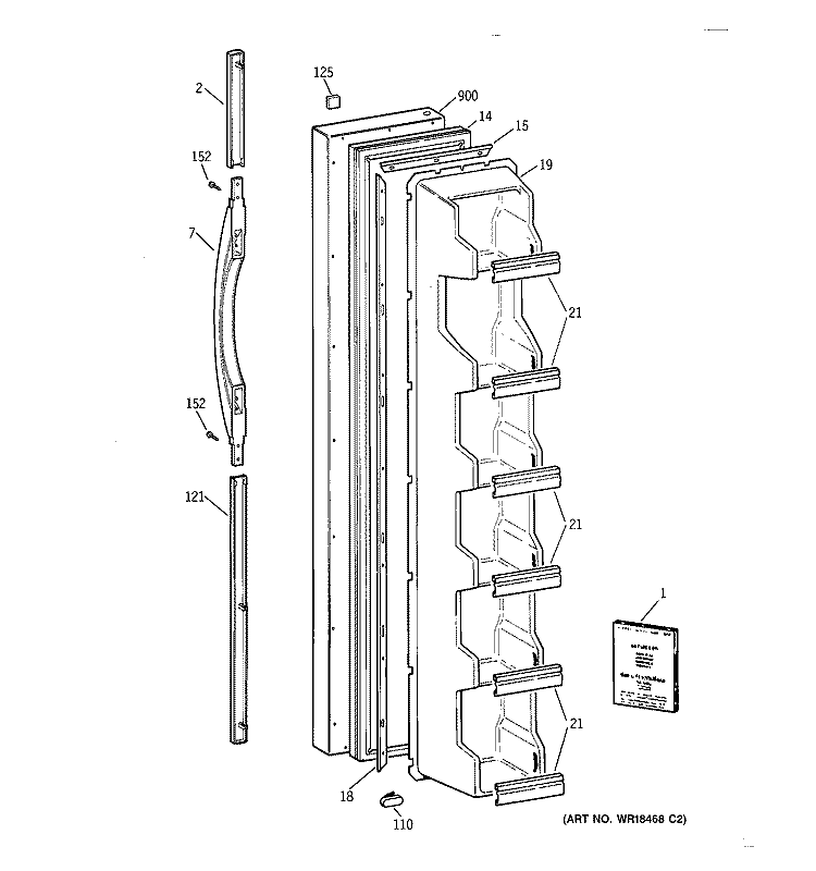 FREEZER DOOR Diagram and Parts List for TFX25ZABCAA  General Electric Refrigerator