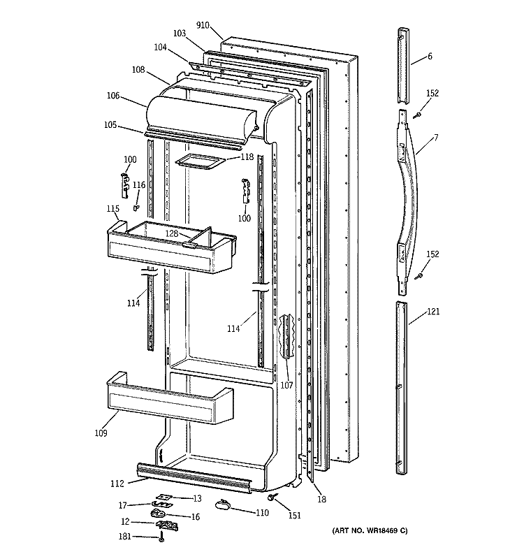 FRESH FOOD DOOR Diagram and Parts List for TFX25ZABCAA  General Electric Refrigerator