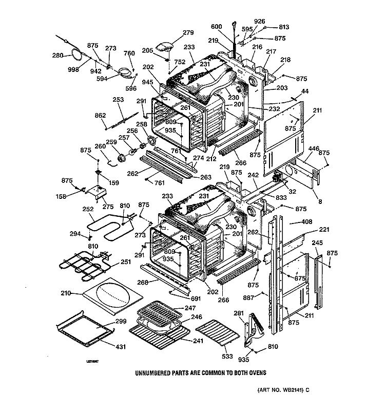 BODY PARTS Diagram and Parts List for ZEK757BA1BB  General Electric Wall Oven