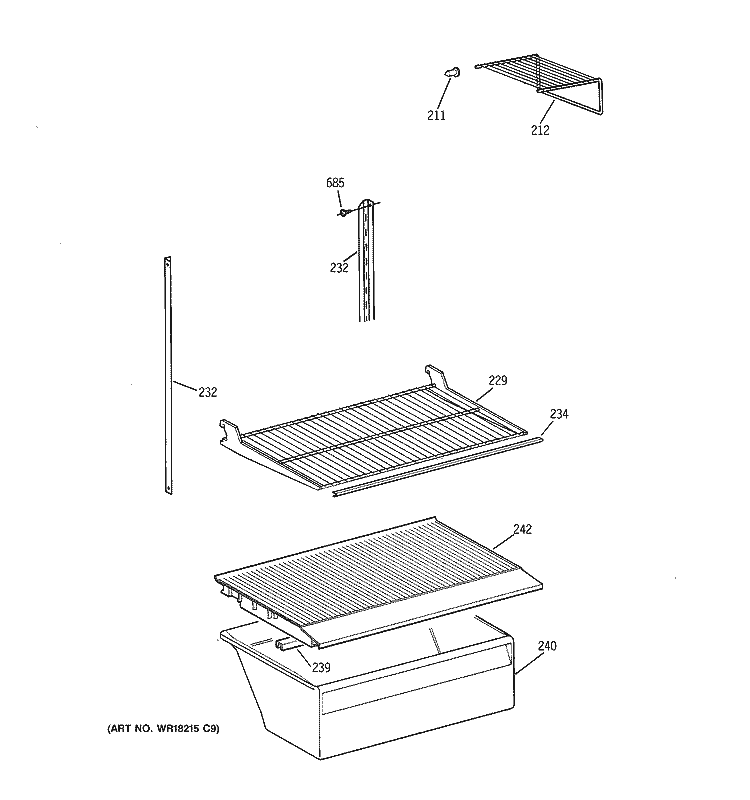 SHELF PARTS Diagram and Parts List for CTX18CIBQRWW  Hotpoint Refrigerator