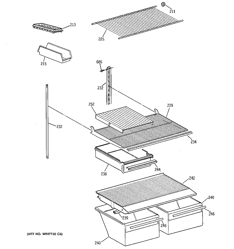 SHELF PARTS Diagram and Parts List for CTX18BABRRWW  Hotpoint Refrigerator