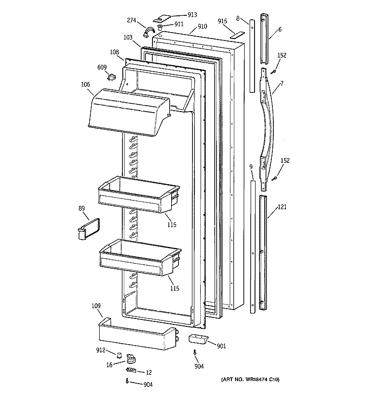FRESH FOOD DOOR Diagram and Parts List for CSK30DRBCAA  Hotpoint Refrigerator