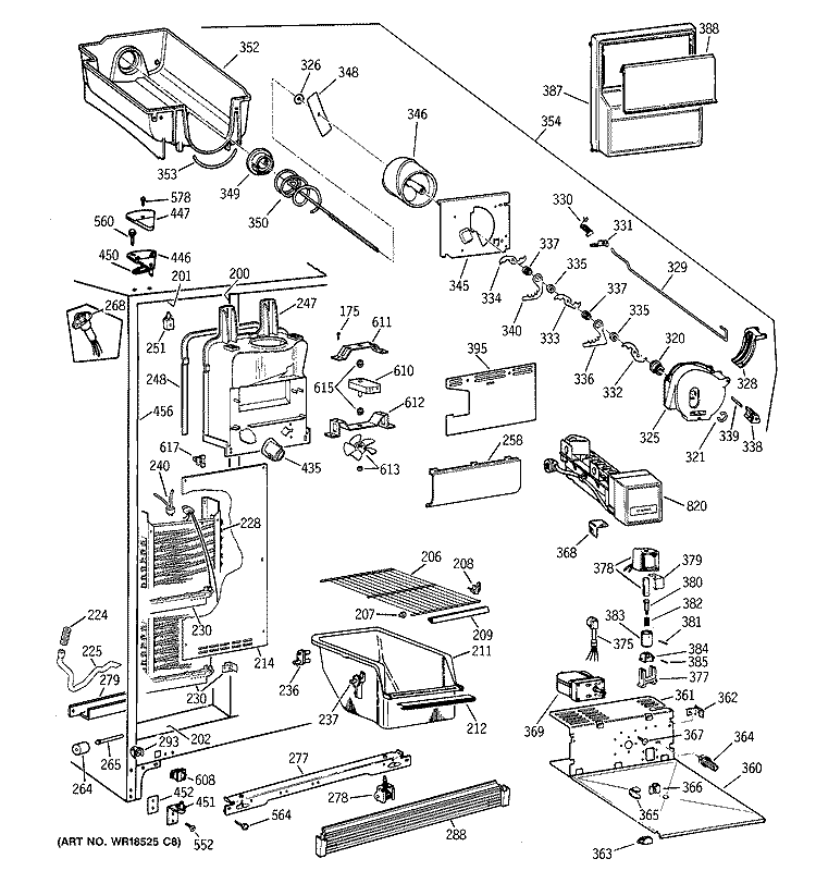 FREEZER SECTION Diagram and Parts List for CSX25GRBCWW  Hotpoint Refrigerator