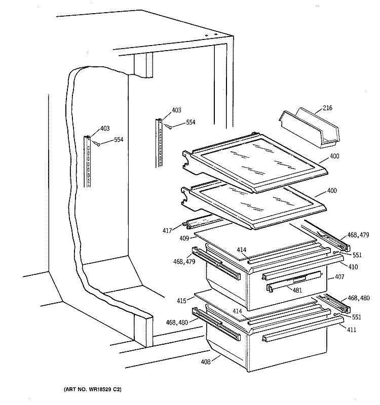 FRESH FOOD SHELVES Diagram and Parts List for CSX25MRCBWW  Hotpoint Refrigerator