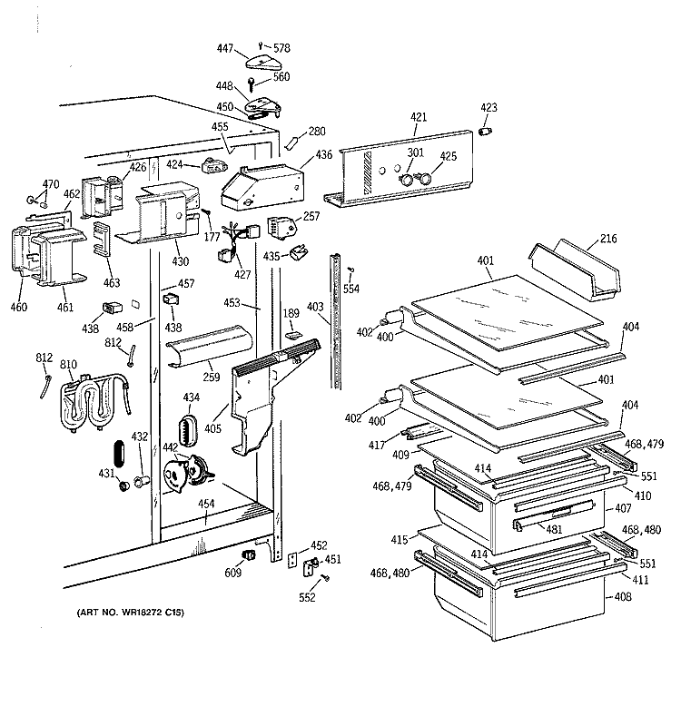 FRESH FOOD SECTION Diagram and Parts List for MSG25GRBCWW  General Electric Refrigerator