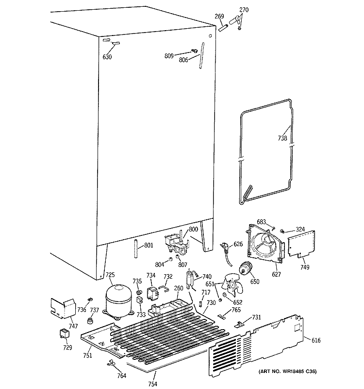 UNIT PARTS Diagram and Parts List for MSG25GRBCWW  General Electric Refrigerator
