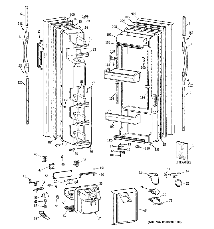 DOORS Diagram and Parts List for MSK25GRBCAA  General Electric Refrigerator