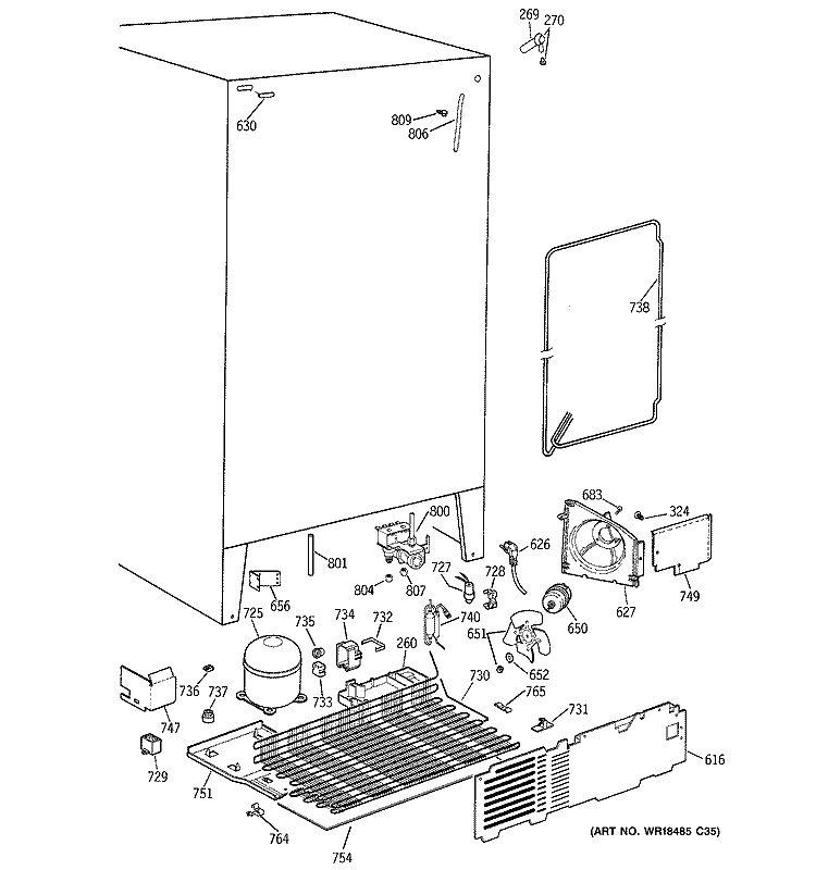 UNIT PARTS Diagram and Parts List for MSK25GRBCAA  General Electric Refrigerator