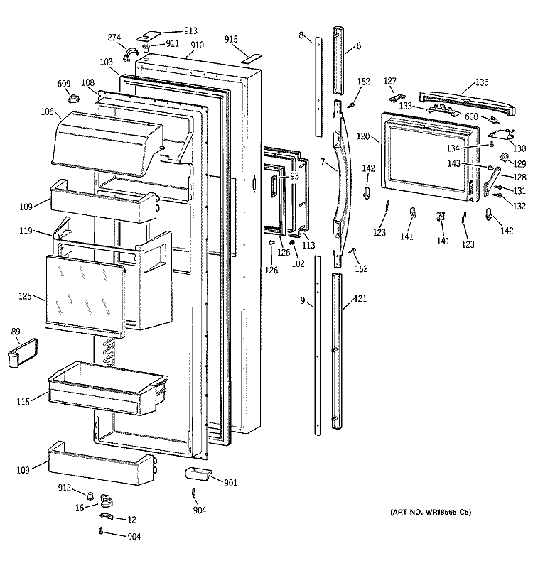 FRESH FOOD DOOR Diagram and Parts List for MSK30DHBCAA  General Electric Refrigerator