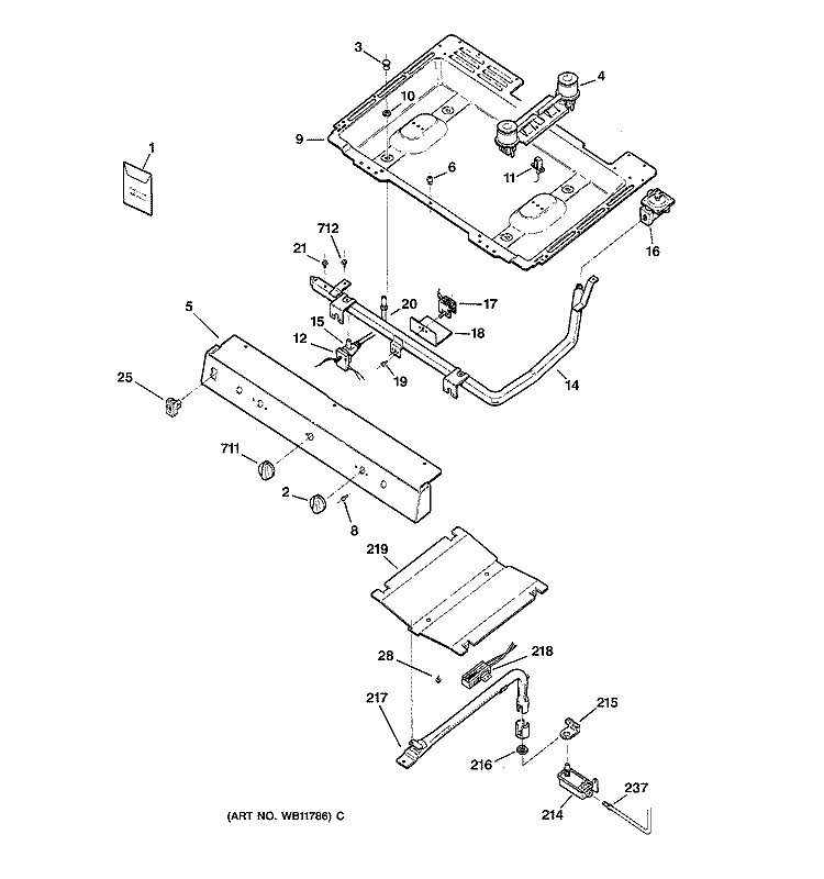 GAS & BURNER PARTS Diagram and Parts List for JGBS20WEA1WW  General Electric Range