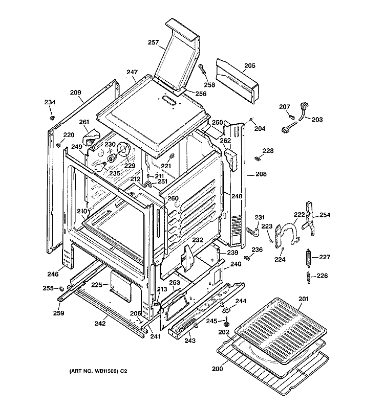 BODY PARTS Diagram and Parts List for JGBS20WEA1WW  General Electric Range