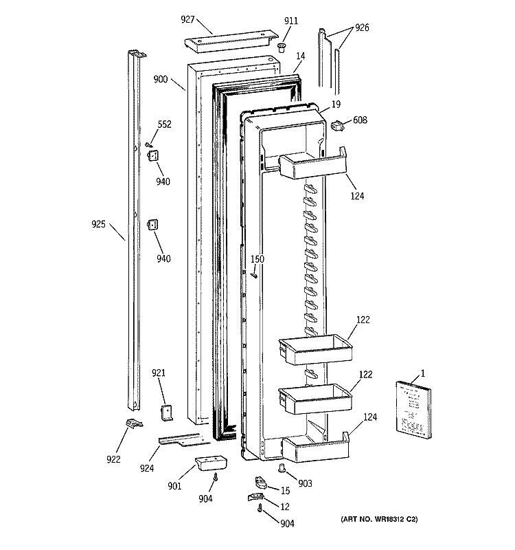 FREEZER DOOR Diagram and Parts List for TPX24BIBABB  General Electric Refrigerator