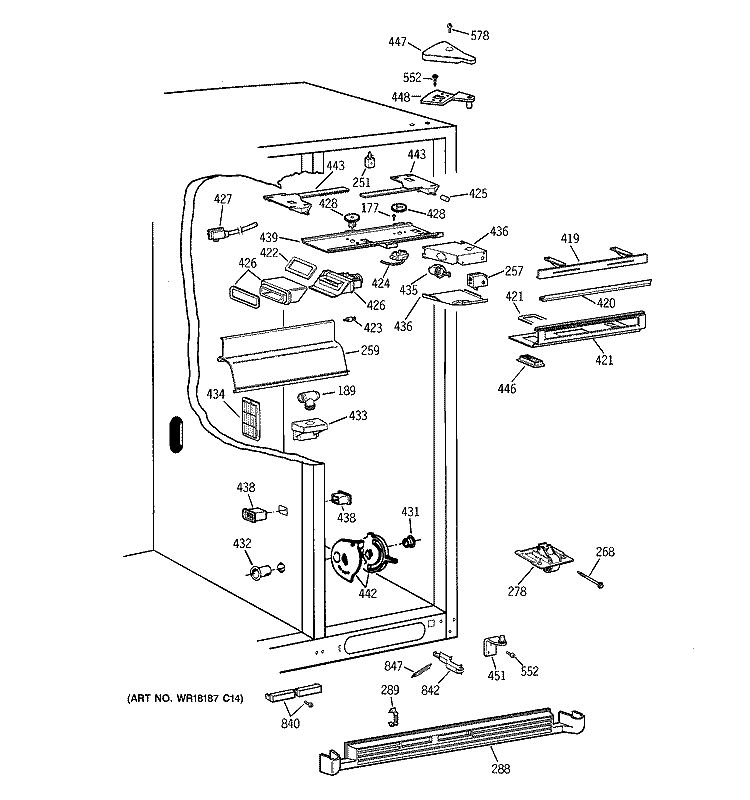 FRESH FOOD SECTION Diagram and Parts List for TPX24BIBABB  General Electric Refrigerator