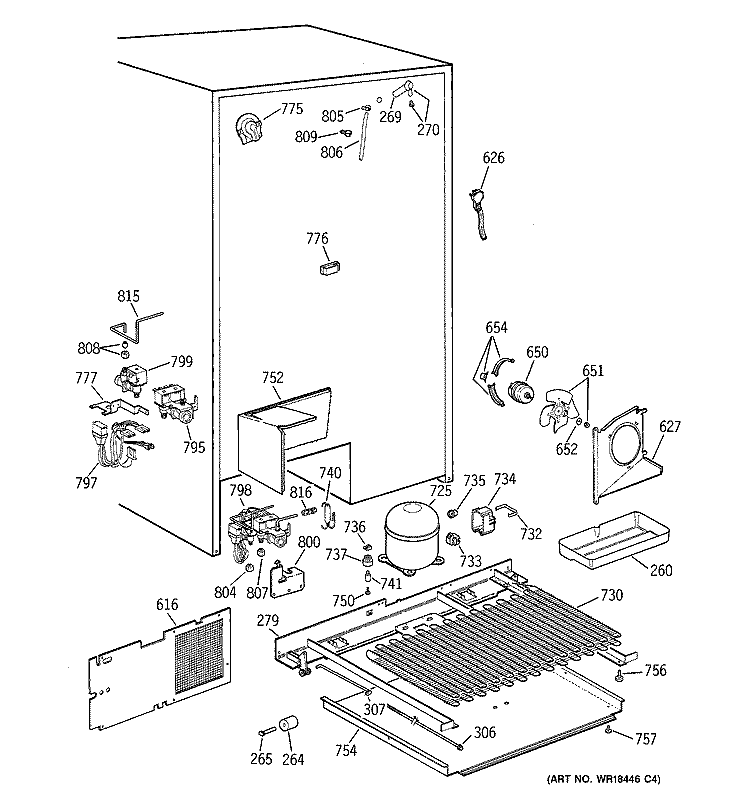 UNIT PARTS Diagram and Parts List for TPX24BPBABB  General Electric Refrigerator