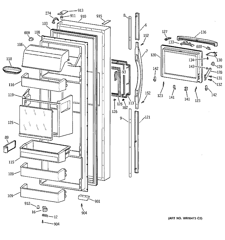 FRESH FOOD DOOR Diagram and Parts List for TPX24PBBABB  General Electric Refrigerator